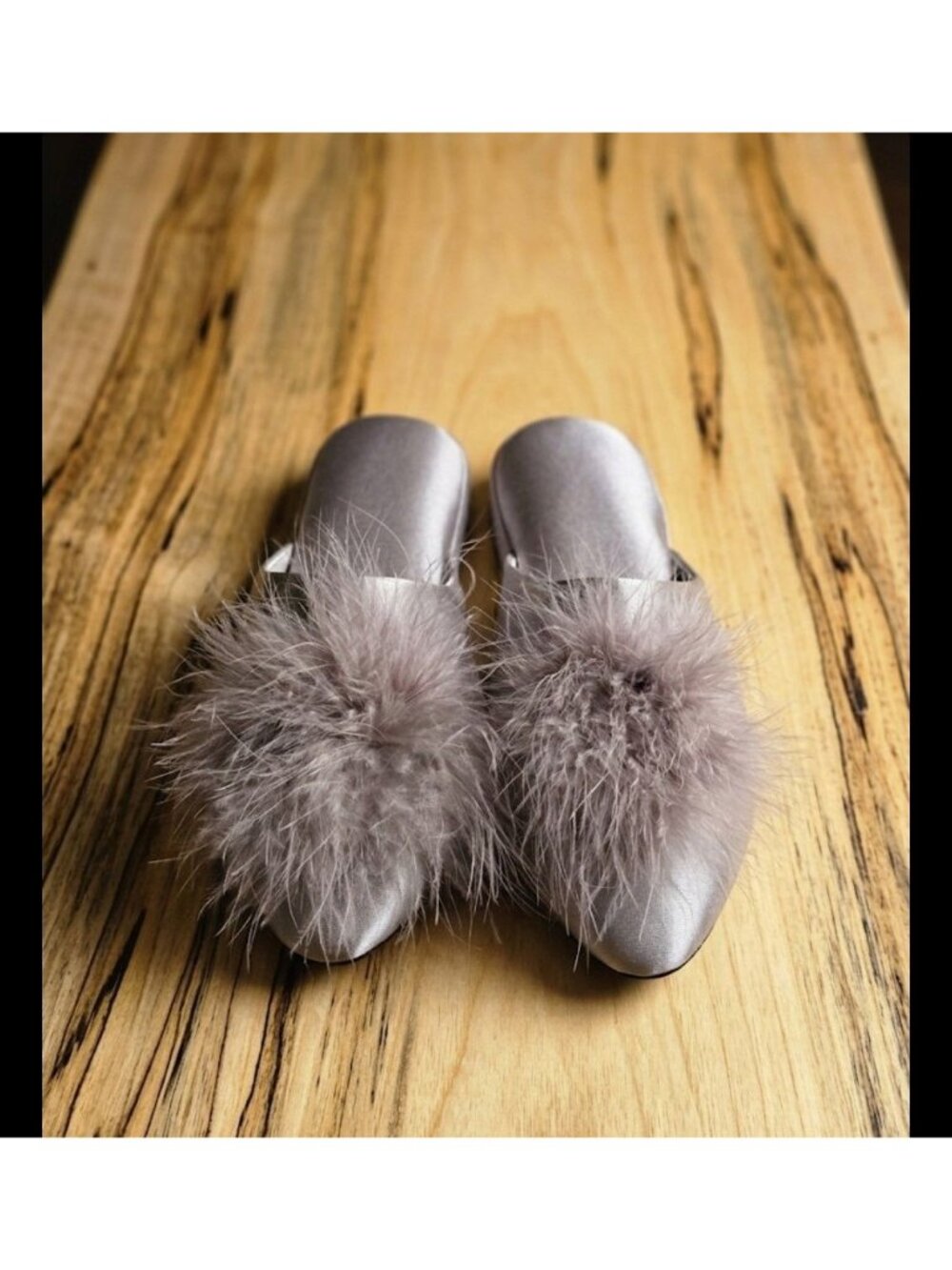 Everfoams Satin Memory Foam Mule Slippers Fluffy Pom Pom Women Size US 7-8